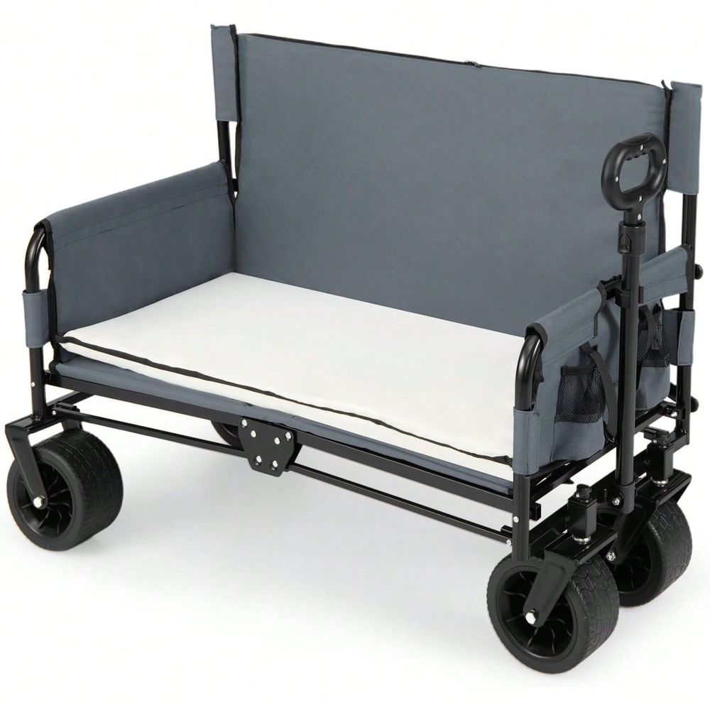 Pull Cart Fold - ワゴンベンチシートコンボ、折りたたみ式ビーチカート、調整可能なプッシュプルハンドル、ソフトクッション、全地形対応ホイール、頑丈