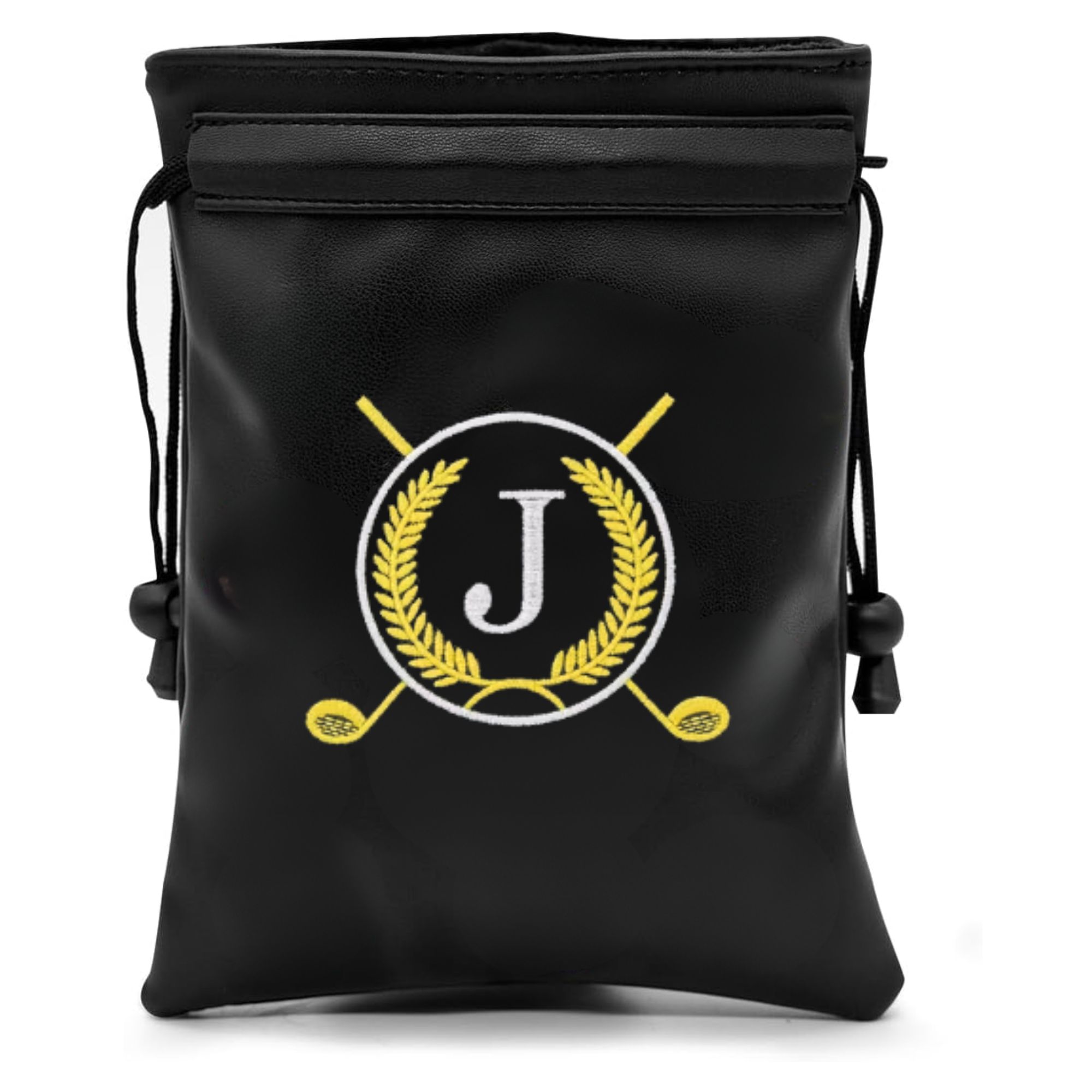 Golf Equipment Drawing - 面白いゴルフ貴重品ポーチ、刺繍されたJの文字デザイン、PUレザー製ゴルフティーポーチ、巾着式クロージャー付きゴルフボールハンドバッグ