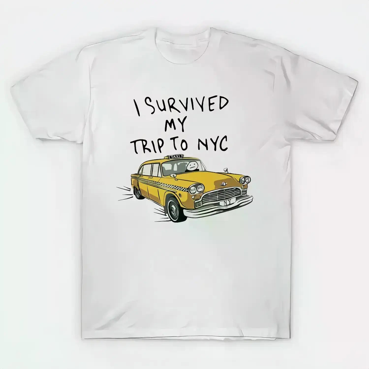 Golf Equipment Wholesale - 100%オーバーサイズのスローガンプリントTシャツ、「I Survived My Trip To NYC」のグラフィックが描かれた柔らかなコットン製半袖トップス、ユニセックスラウンドネックカジュアルウェア、クラシック、ストリートウェア、レギュラースリーブ、メンズウェア、男性と女性向けのゴルフギフトTシャツ。