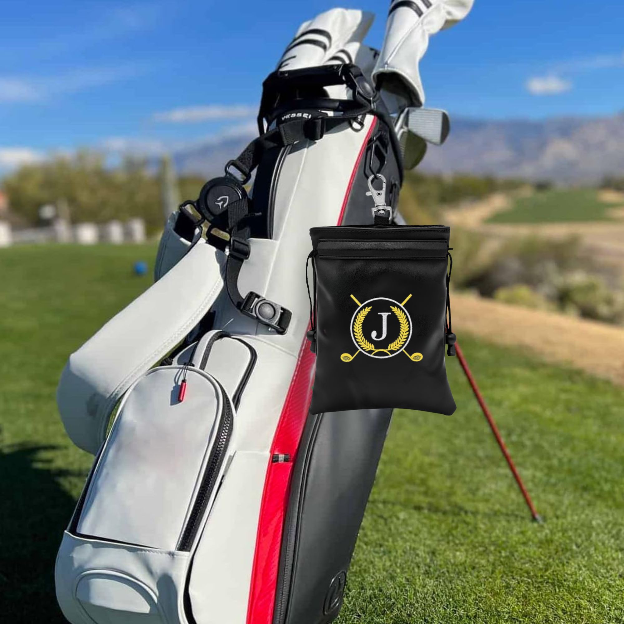 面白いゴルフ貴重品ポーチ、刺繍されたJの文字デザイン、PUレ - Golf Equipment Drawing のレビューと価格