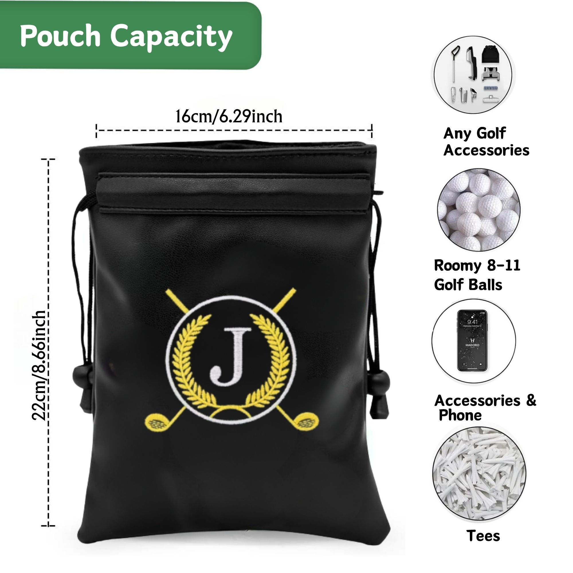 面白いゴルフ貴重品ポーチ、刺繍されたJの文字デザイン、PUレ - Golf Equipment Drawing のレビューと価格