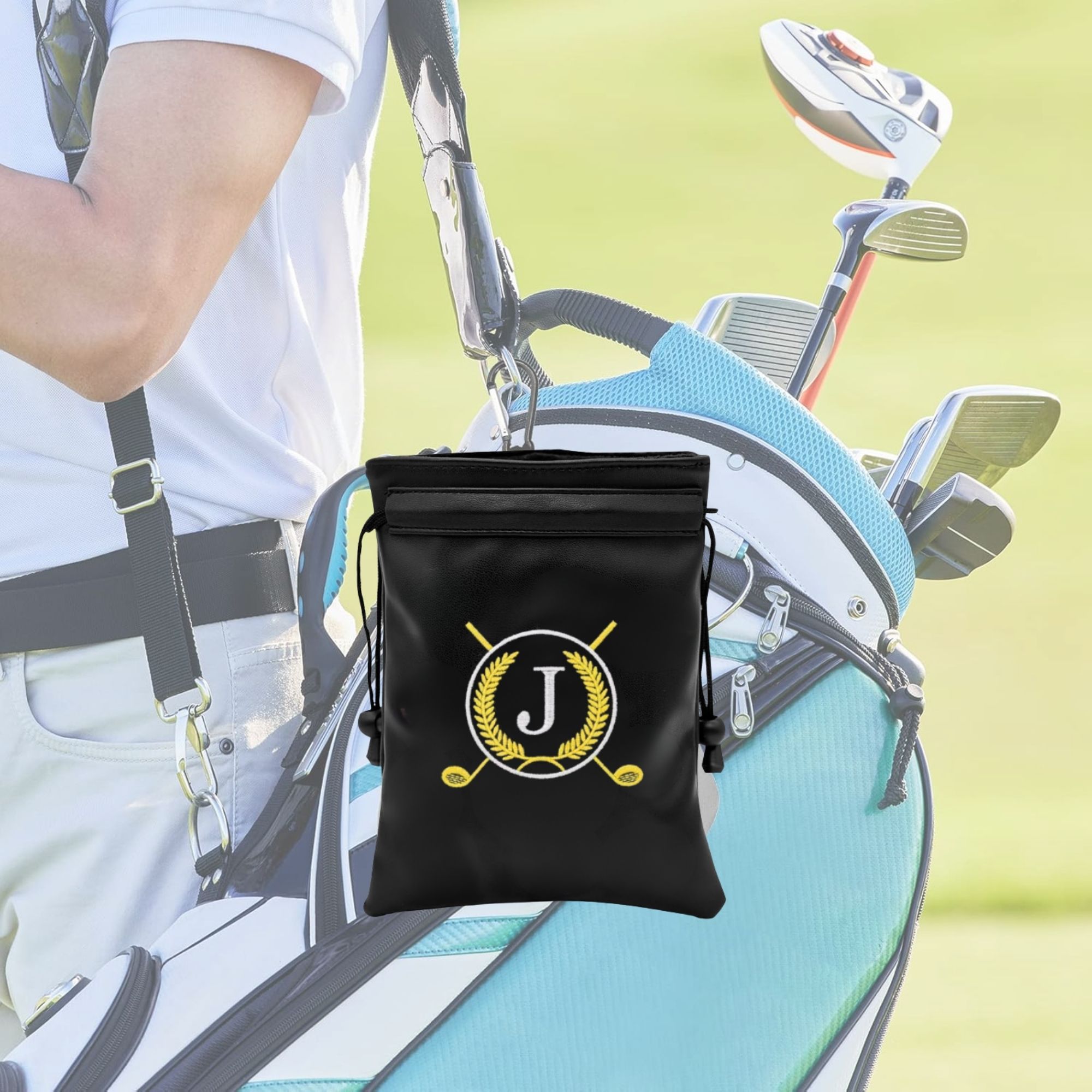 面白いゴルフ貴重品ポーチ、刺繍されたJの文字デザイン、PUレ - Golf Equipment Drawing のレビューと価格